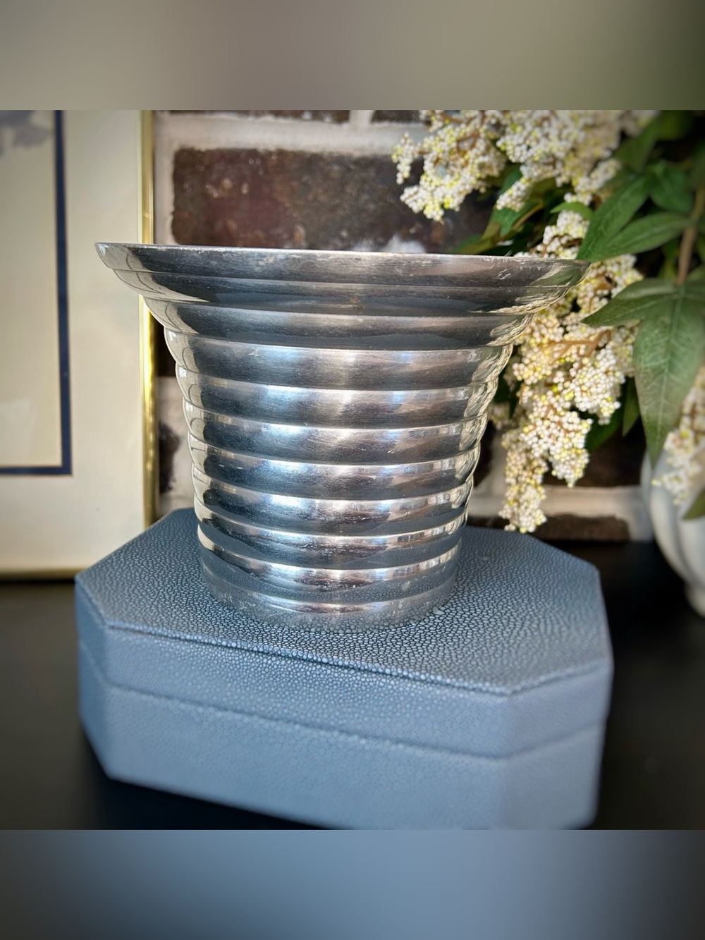 Vintage Spun Aluminum Vase | Art Deco Planter | Mid Century Modern Cachepot | In